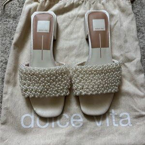 Dolce Vita Pearl Embellished Sandals in Cream